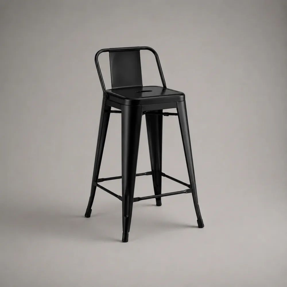 Barhocker mit Rückenlehne aus pulverbeschichtetem Stahl, Schwarz, 43 × 48 × 98 cm, Sitzhöhe 76 cm