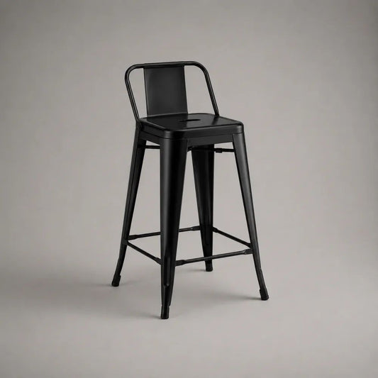 Barhocker mit Rückenlehne aus pulverbeschichtetem Stahl, Schwarz, 43 × 48 × 98 cm, Sitzhöhe 76 cm
