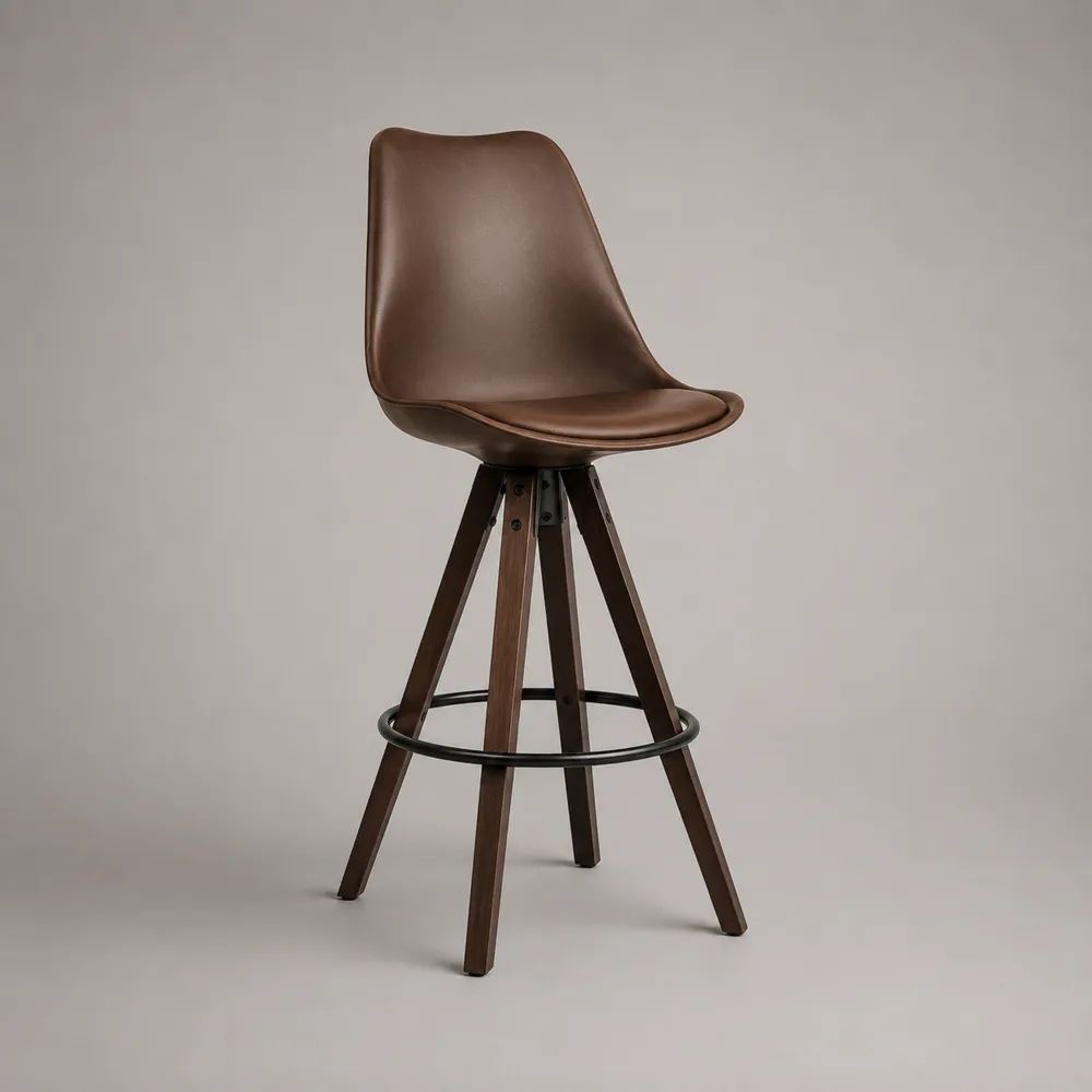 Barhocker mit Rückenlehne, Kunstlederbezug und Holzgestell, Braun/Schwarz, 48 × 52 × 104 cm