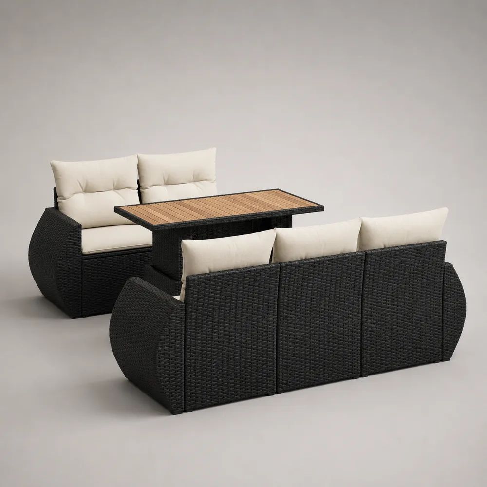 3-teiliges Gartenmöbel-Set aus PE-Rattan und Stahl, Schwarz/Braun/Beige, 3-Sitzer 180 × 72 × 75 cm, 2-Sitzer 126 × 72 × 75 cm, Tisch 145 × 75 × 67 cm