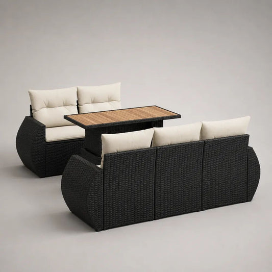 3-teiliges Gartenmöbel-Set aus PE-Rattan und Stahl, Schwarz/Braun/Beige, 3-Sitzer 180 × 72 × 75 cm, 2-Sitzer 126 × 72 × 75 cm, Tisch 145 × 75 × 67 cm
