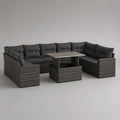 Gartenlounge-Set mit Esstisch, 8-Sitzer in U-Form, PE-Rattan und Stahl, Anthrazit/Grau, 286 x 220 x 85 cm