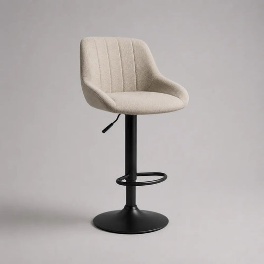 Höhenverstellbarer Barhocker mit Armlehnen, drehbar, Polyester-Bouclé und Stahl, Beige/Schwarz, 52 × 50 × 86–107 cm