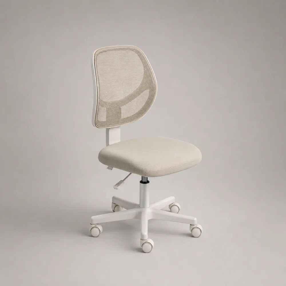 Höhenverstellbarer Bürostuhl mit Netzrücken und Rollen, Beige/Weiß, 60 × 60 × 83–93 cm