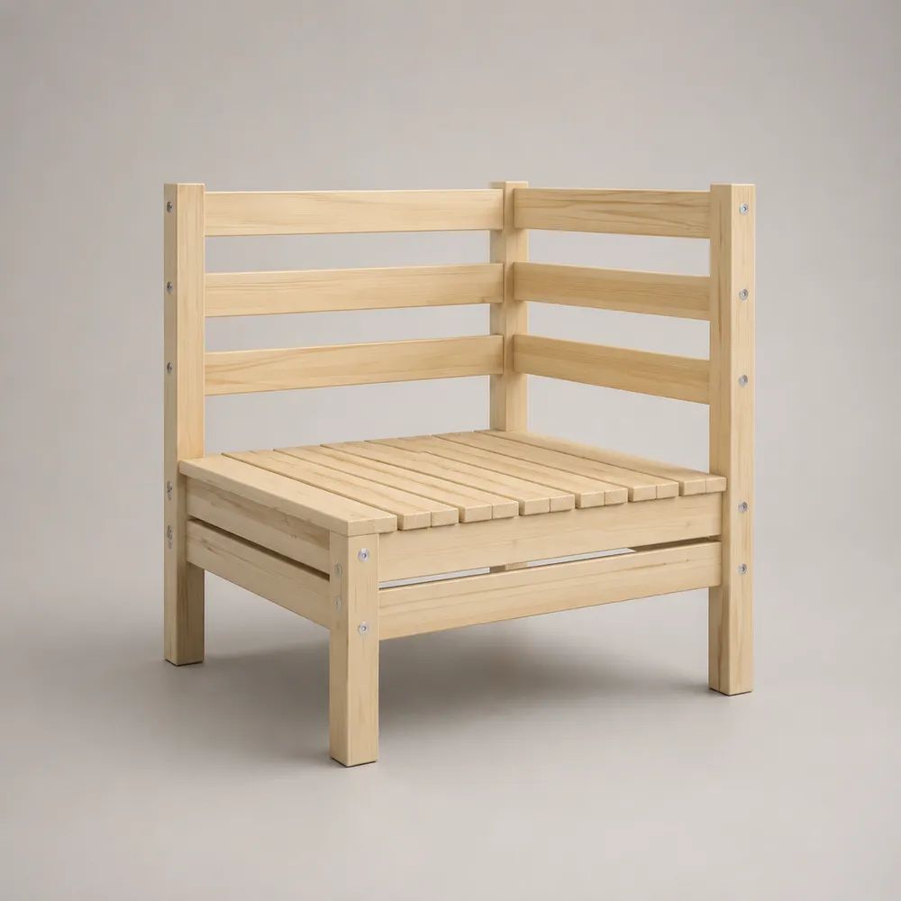 Quadratische Eck-Gartenbank aus massivem Kiefernholz, 1-Sitzer, Natur, 80 × 80 × 90 cm